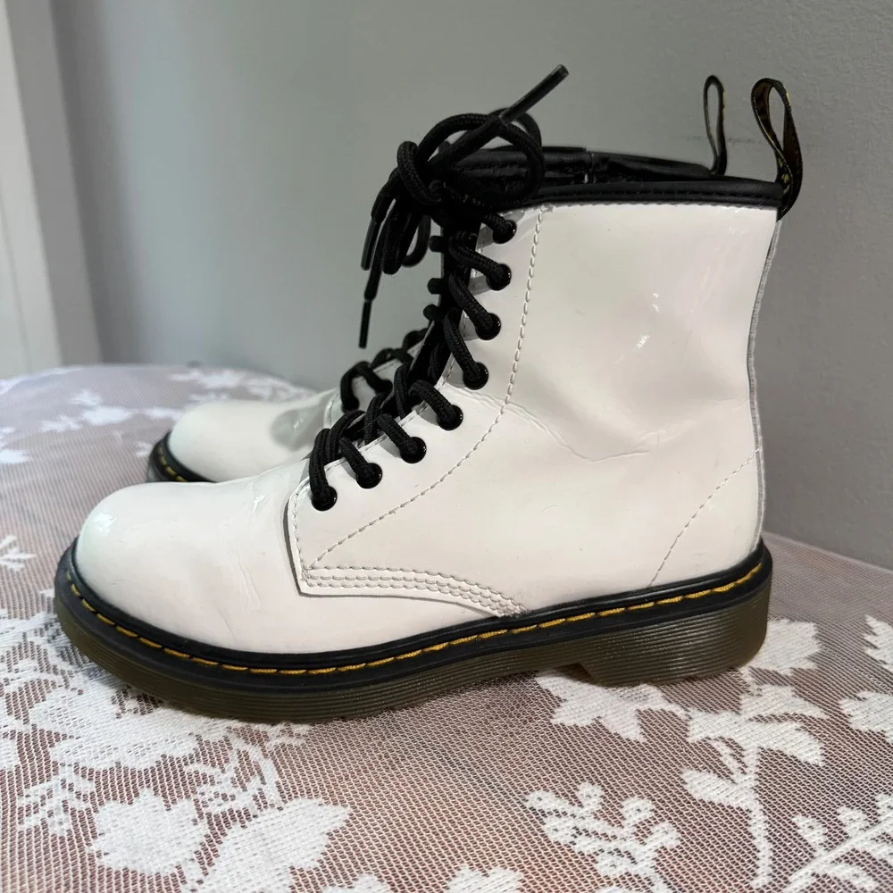 Dr. Martens 1460 J Combat Boots Kids Size 2 White Patent Leather  Zip Grunge